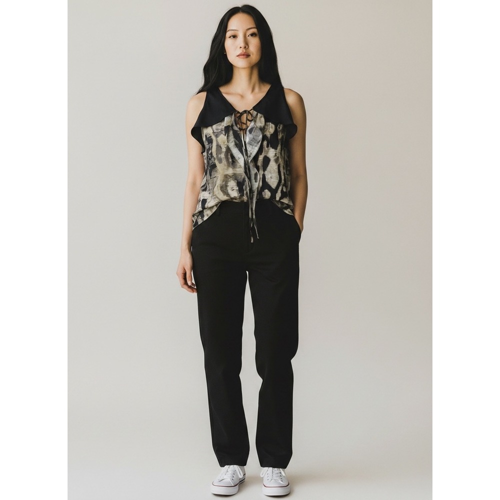 ELIE TAHARI Sleeveless Silk Blouse L Black Luxury Chic Office Minimalist‎ Work